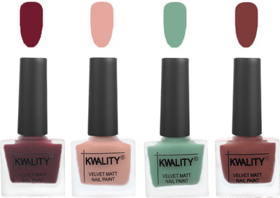 Kwality Velvet Dull Matte Nail Polish Maroon,Salmon Pink,Mischievous Mint,Dark Tan(Pack of 4)