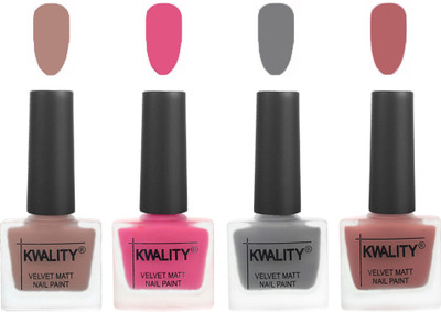 

Kwality Velvet Dull Matte Nail Polish Salmon Run,Pink Mania,Grey,Dark Nude(Pack of 4)