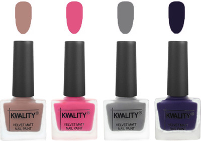 

Kwality Velvet Dull Matte Nail Polish Salmon Run,Pink Mania,Grey,Royal Blue(Pack of 4)