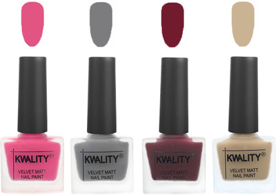 

Kwality Velvet Dull Matte Nail Polish Pink Mania,Grey,Maroon,Nude(Pack of 4)