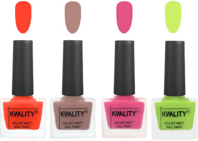 

Kwality Velvet Dull Matte Nail Polish Candy Orange,Salmon Run,Pink Mania,Light Lemon Green(Pack of 4)
