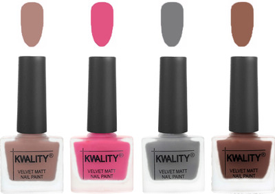 

Kwality Velvet Dull Matte Nail Polish Salmon Run,Pink Mania,Grey,Shock Brown(Pack of 4)