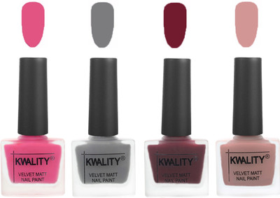 

Kwality Velvet Dull Matte Nail Polish Pink Mania,Grey,Maroon,Salmon(Pack of 4)