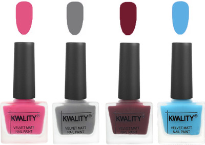 

Kwality Velvet Dull Matte Nail Polish Pink Mania,Grey,Maroon,Light Blue(Pack of 4)