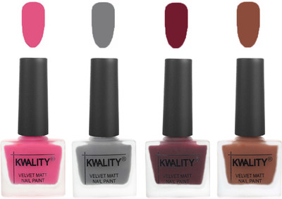 

Kwality Velvet Dull Matte Nail Polish Pink Mania,Grey,Maroon,Brown(Pack of 4)