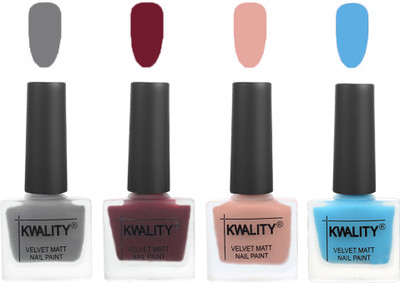 

Kwality Velvet Dull Matte Nail Polish Grey,Maroon,Salmon Pink,Light Blue(Pack of 4)