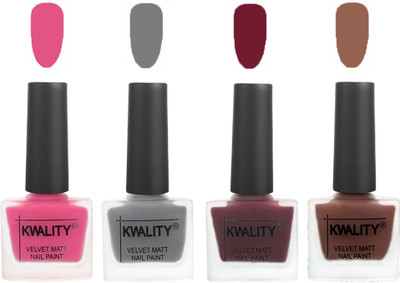

Kwality Velvet Dull Matte Nail Polish Pink Mania,Grey,Maroon,Shock Brown(Pack of 4)