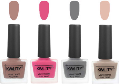 

Kwality Velvet Dull Matte Nail Polish Salmon Run,Pink Mania,Grey,Light Baby Nude(Pack of 4)