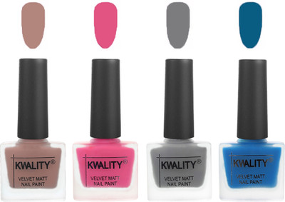 

Kwality Velvet Dull Matte Nail Polish Salmon Run,Pink Mania,Grey,Peacock Blue(Pack of 4)