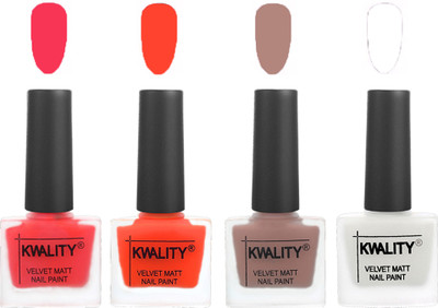 

Kwality Velvet Dull Matte Nail Polish Pink Mania,Candy Orange,Salmon Run,White(Pack of 4)
