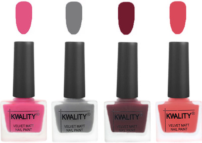 

Kwality Velvet Dull Matte Nail Polish Pink Mania,Grey,Maroon,Baby Pink(Pack of 4)