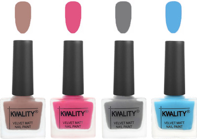 

Kwality Velvet Dull Matte Nail Polish Salmon Run,Pink Mania,Grey,Light Blue(Pack of 4)