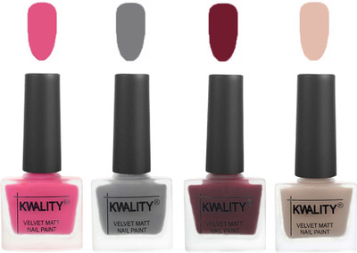 

Kwality Velvet Dull Matte Nail Polish Pink Mania,Grey,Maroon,Light Baby Nude(Pack of 4)
