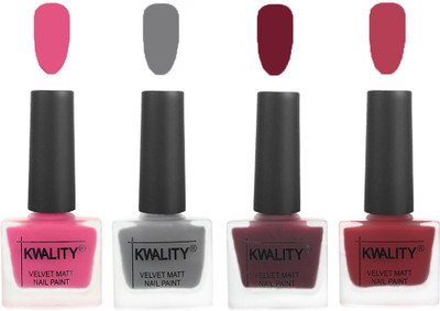 

Kwality Velvet Dull Matte Nail Polish Pink Mania,Grey,Maroon,Rani Pink(Pack of 4)