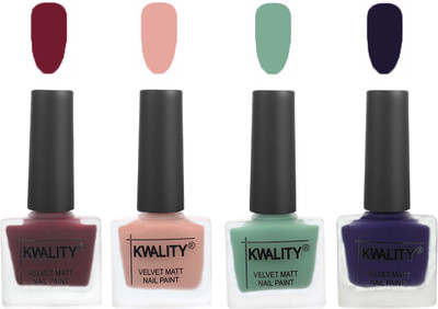 

Kwality Velvet Dull Matte Nail Polish Maroon,Salmon Pink,Mischievous Mint,Royal Blue(Pack of 4)