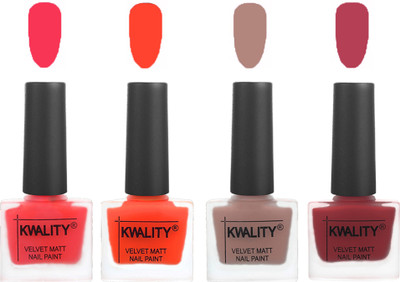 

Kwality Velvet Dull Matte Nail Polish Pink Mania,Candy Orange,Salmon Run,Rani Pink(Pack of 4)