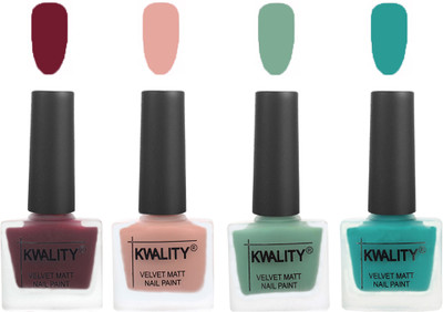

Kwality Velvet Dull Matte Nail Polish Maroon,Salmon Pink,Mischievous Mint,Sea Green(Pack of 4)