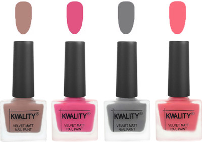 

Kwality Velvet Dull Matte Nail Polish Salmon Run,Pink Mania,Grey,Frozen Pink(Pack of 4)