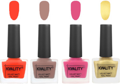 

Kwality Velvet Dull Matte Nail Polish Candy Orange,Salmon Run,Pink Mania,Golden(Pack of 4)