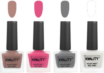 

Kwality Velvet Dull Matte Nail Polish Salmon Run,Pink Mania,Grey,White(Pack of 4)