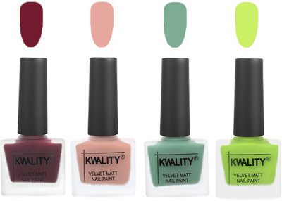 

Kwality Velvet Dull Matte Nail Polish Maroon,Salmon Pink,Mischievous Mint,Light Lemon Green(Pack of 4)