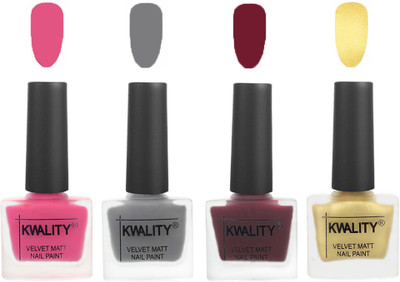 

Kwality Velvet Dull Matte Nail Polish Pink Mania,Grey,Maroon,Golden(Pack of 4)