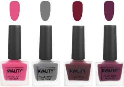 

Kwality Velvet Dull Matte Nail Polish Pink Mania,Grey,Maroon,Purple(Pack of 4)
