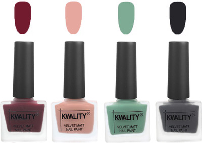Kwality Velvet Dull Matte Nail Polish Maroon,Salmon Pink,Mischievous Mint,Dark Grey(Pack of 4)