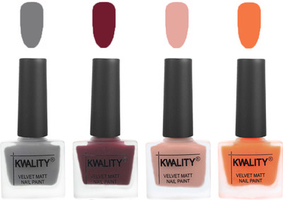 

Kwality Velvet Dull Matte Nail Polish Grey,Maroon,Salmon Pink,Peach(Pack of 4)