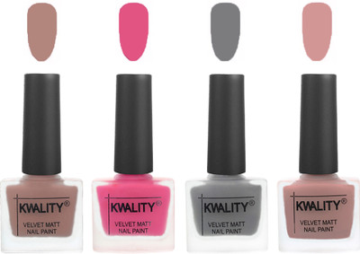 

Kwality Velvet Dull Matte Nail Polish Salmon Run,Pink Mania,Grey,Salmon(Pack of 4)