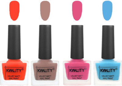 

Kwality Velvet Dull Matte Nail Polish Candy Orange,Salmon Run,Pink Mania,Light Blue(Pack of 4)