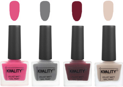 

Kwality Velvet Dull Matte Nail Polish Pink Mania,Grey,Maroon,Light Beige(Pack of 4)