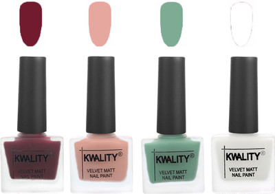 

Kwality Velvet Dull Matte Nail Polish Maroon,Salmon Pink,Mischievous Mint,White(Pack of 4)
