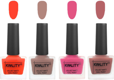 

Kwality Velvet Dull Matte Nail Polish Candy Orange,Salmon Run,Pink Mania,Dark Nude(Pack of 4)