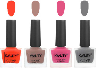 

Kwality Velvet Dull Matte Nail Polish Candy Orange,Salmon Run,Pink Mania,Grey(Pack of 4)