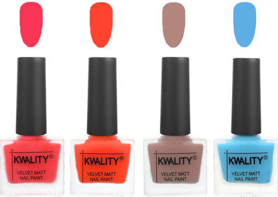 

Kwality Velvet Dull Matte Nail Polish Pink Mania,Candy Orange,Salmon Run,Light Blue(Pack of 4)