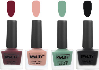

Kwality Velvet Dull Matte Nail Polish Maroon,Salmon Pink,Mischievous Mint,Black(Pack of 4)