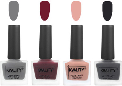

Kwality Velvet Dull Matte Nail Polish Grey,Maroon,Salmon Pink,Dark Grey(Pack of 4)