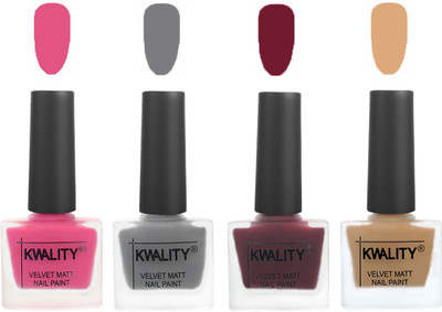 

Kwality Velvet Dull Matte Nail Polish Pink Mania,Grey,Maroon,Beige(Pack of 4)