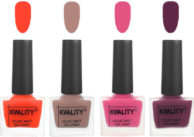 

Kwality Velvet Dull Matte Nail Polish Candy Orange,Salmon Run,Pink Mania,Purple(Pack of 4)