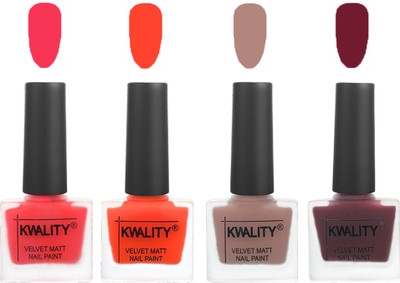 

Kwality Velvet Dull Matte Nail Polish Pink Mania,Candy Orange,Salmon Run,Maroon(Pack of 4)