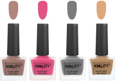 

Kwality Velvet Dull Matte Nail Polish Salmon Run,Pink Mania,Grey,Beige(Pack of 4)
