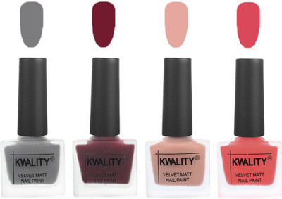 

Kwality Velvet Dull Matte Nail Polish Grey,Maroon,Salmon Pink,Baby Pink(Pack of 4)