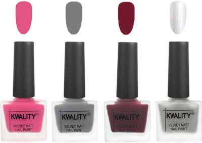 

Kwality Velvet Dull Matte Nail Polish Pink Mania,Grey,Maroon,Silver(Pack of 4)