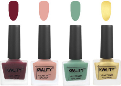 

Kwality Velvet Dull Matte Nail Polish Maroon,Salmon Pink,Mischievous Mint,Golden(Pack of 4)