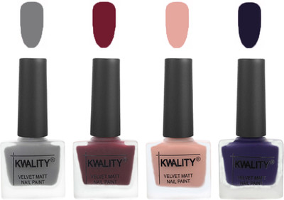 

Kwality Velvet Dull Matte Nail Polish Grey,Maroon,Salmon Pink,Royal Blue(Pack of 4)