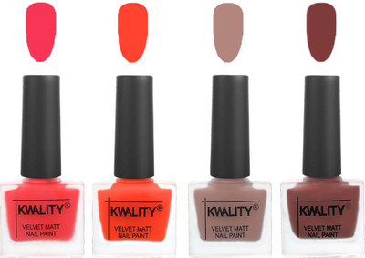 

Kwality Velvet Dull Matte Nail Polish Pink Mania,Candy Orange,Salmon Run,Dark Tan(Pack of 4)