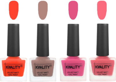 

Kwality Velvet Dull Matte Nail Polish Candy Orange,Salmon Run,Pink Mania,Frozen Pink(Pack of 4)