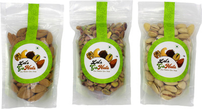 

Let's GoNuts - Pistachios, Plain Pistachios & Mamra Giri Almonds - Each 100g Assorted Nuts(300 g, Pouch)