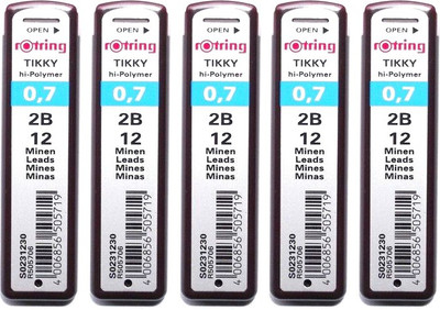 

rotring 0.7 2B HI-Polymer Leads Set of 5 Tubes - Each Tube Contains 12 Leads - (Total 60 Leads) Pencil(Brown)